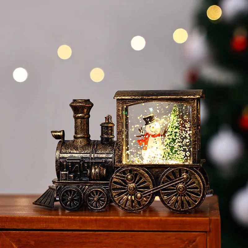 Christmas Luminous Train Ornament Santa Claus Snowman Sparkling Crystal Ball Desktop Lamp Decor Christmas Party Birthday Gifts