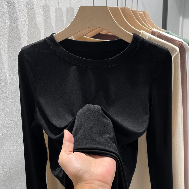 

Женская черная футболка из модала с круглым вырезом и длинными рукавами, коллекция весна/лето 2025 г., облегающий крой. L чёрный