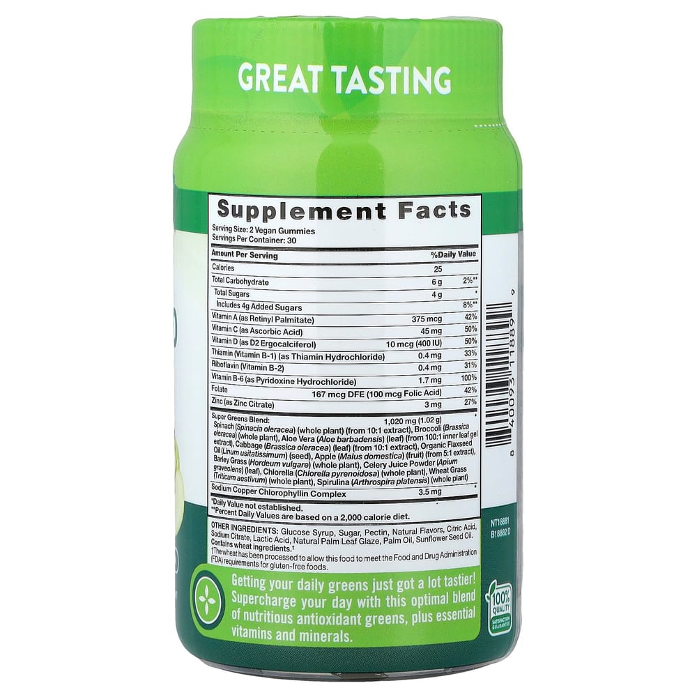 Natures Truth Super Greens 10 Green Apple Flavor 60 Vegan Gummies
