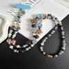 Pvc Wooden Flower Phone Lanyard With Beads For Women And Men
