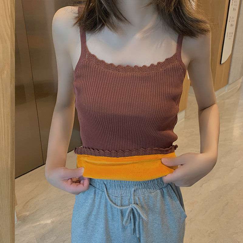 Warmer Damen-Top-Weste Sexy Winterkleidung Ärmelloses Top Slim Einfarbig Mädchen Hosenträger