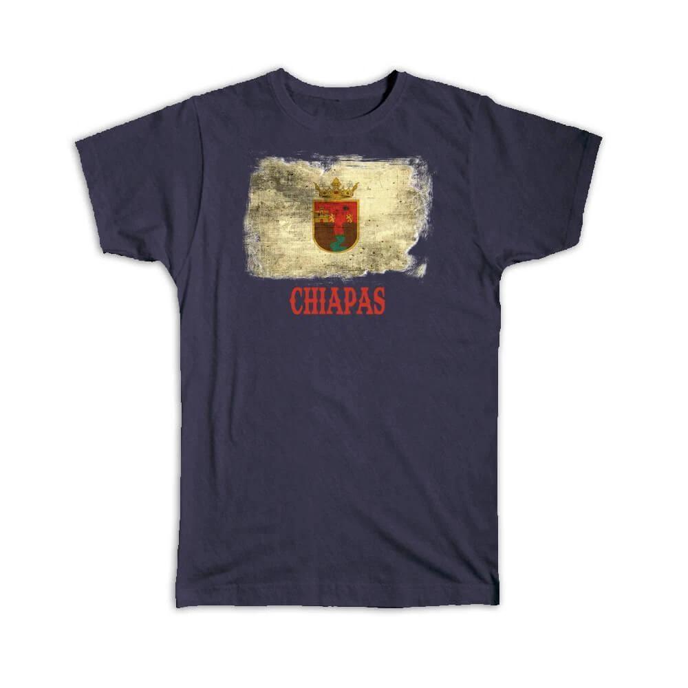 Gift T-Shirt : Chiapas Mexico Distressed Flag Vintage Mexican Expat Country S