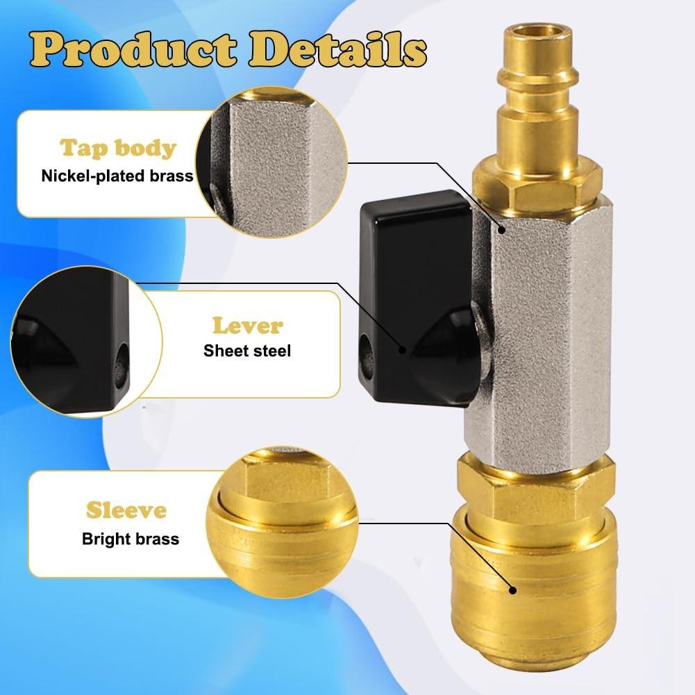 14 Air Compressor Air Hose Connector with Brass 1 Quarter Inch Ball Valve and Quick Release Coupling Including 5 Meter PTFE Tape