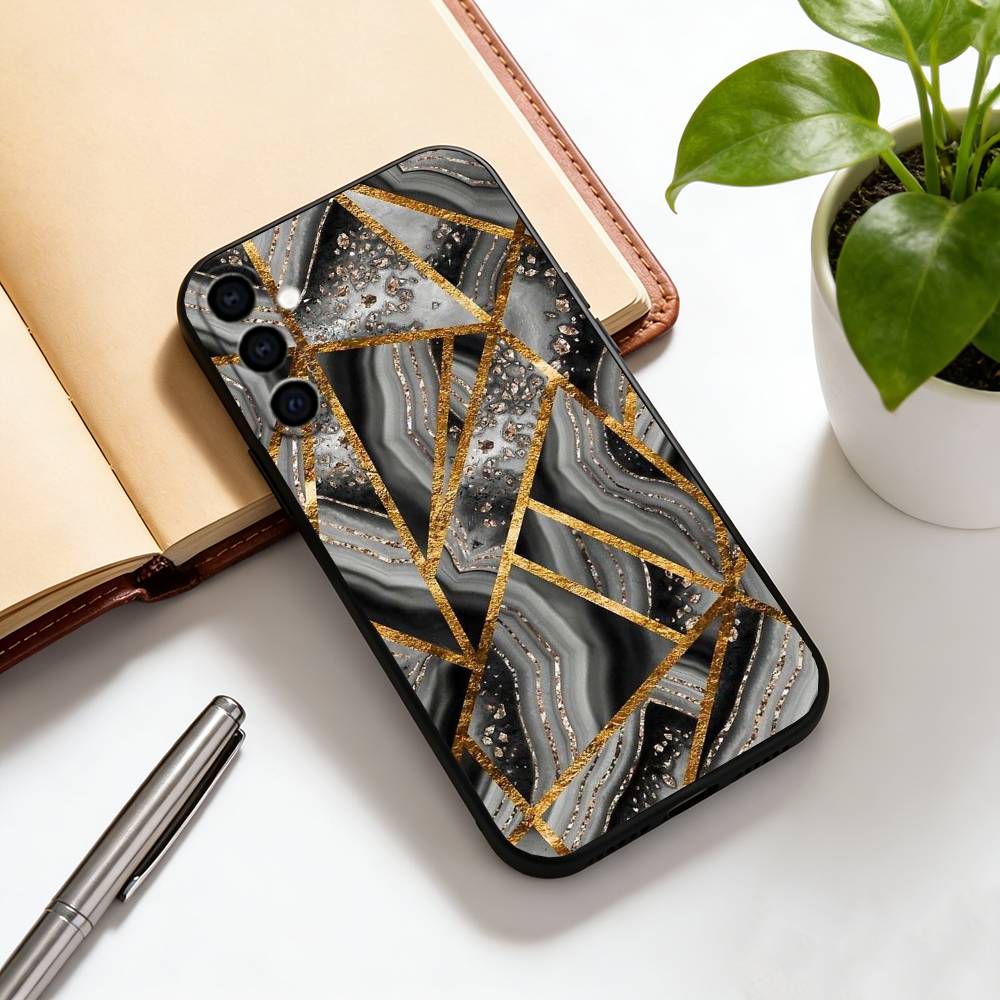 Fashion Geometric Marble Phone Case For Samsung Galaxy A73,A72,A71,A70,A53,A52,A51,Soft Silicone Black Cover