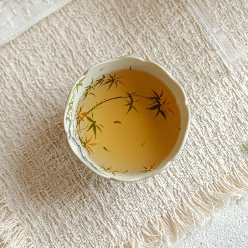 Hand Painted Golden Bamboo Antique Ceramic Master Cup Kung Fu Tea Set Flower Mouth Tea Cup Household Tea Cup