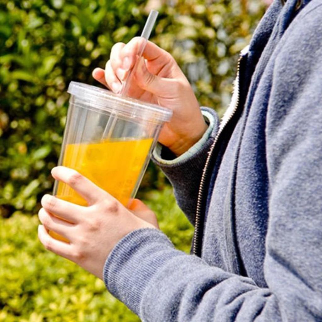 16oz Double Layer Transparent Plastic Water Cup Portable Double Layer Straw Cup