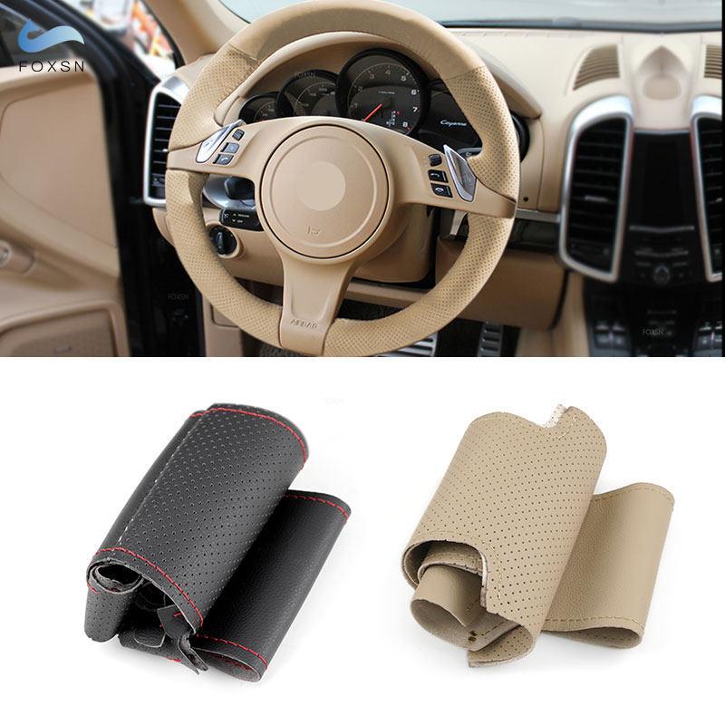 For Porsche Cayenne Panamera 2010 2011 2012 Braids On Car Steering Wheel Hand Stitched Perforated Microfiber Leather Cover Trim
