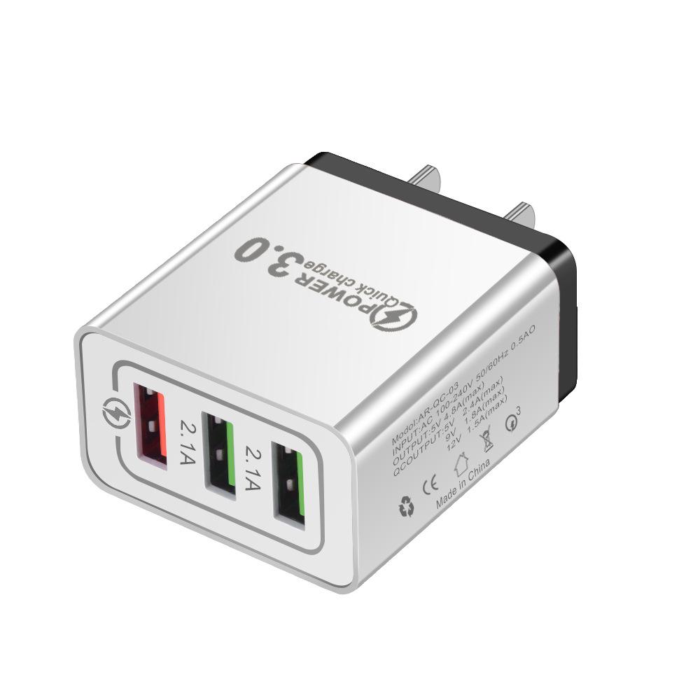 QC3.0 3-Port USB Fast Charger 5V/9V/12V for Travel (US/EU)