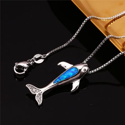 Golden Blue White Three Dimensional Whale Pendant Womens Personalized Versatile Necklace