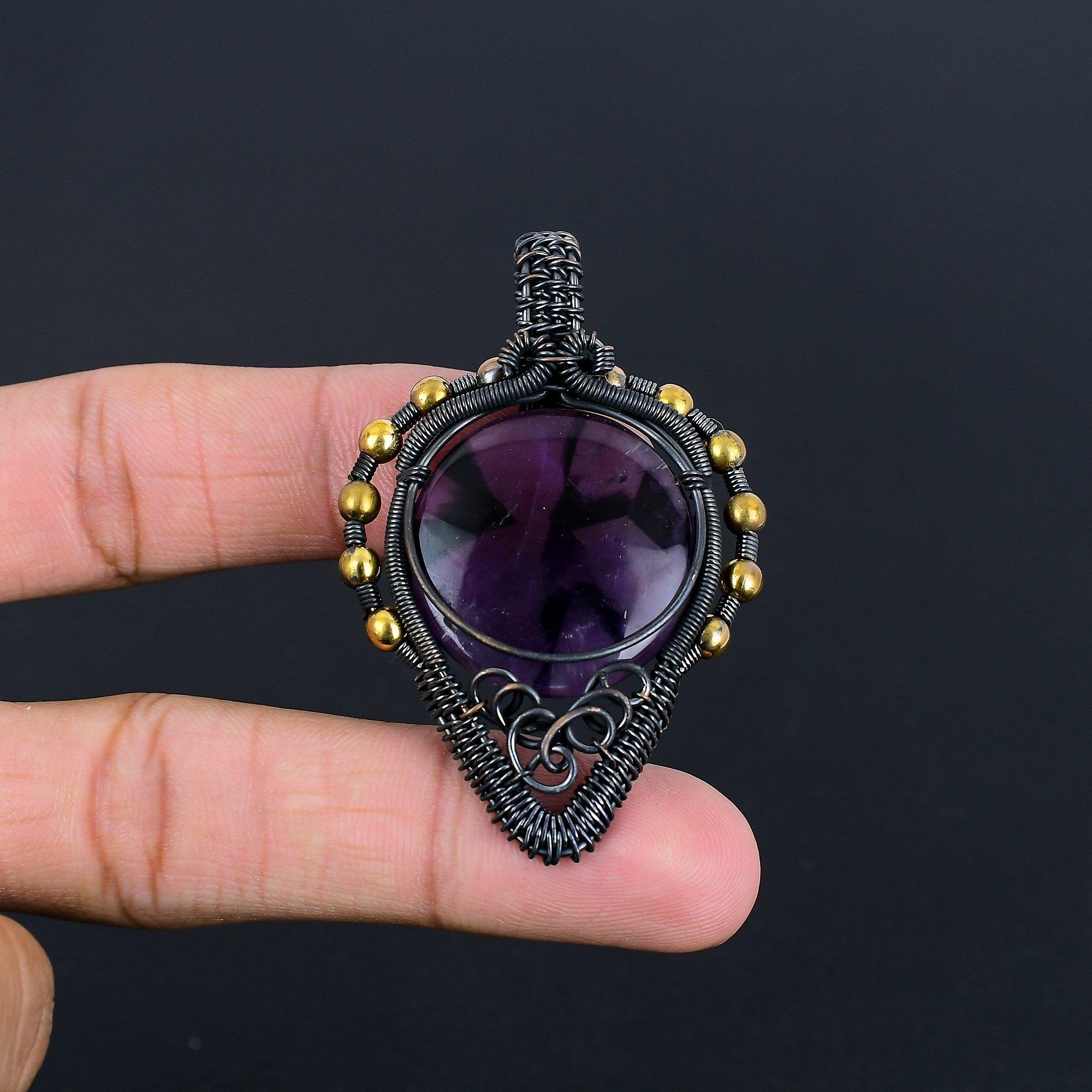 

Amethyst Jewelry, 999 Copper Wire Wrapped Gemstone Pendant, Handmade Pendant, For Memorial Day 2.28 Inches