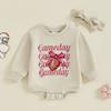 2-Piece Baby Girls Set Football Letter Bow Print Long Sleeve Sweatshirt Romper Headband Adorable Outfits