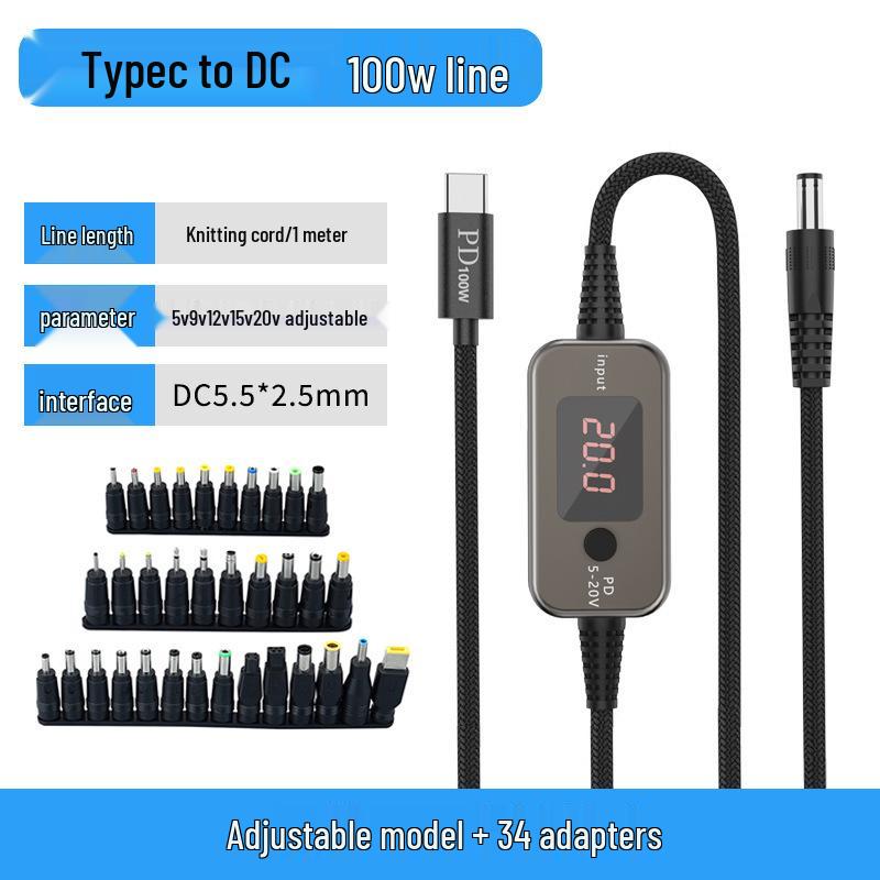 

Кабель PD з регульованою напругою: Type-C до DC, Швидка зарядка для роутерів та ноутбуків (Набір з 34)