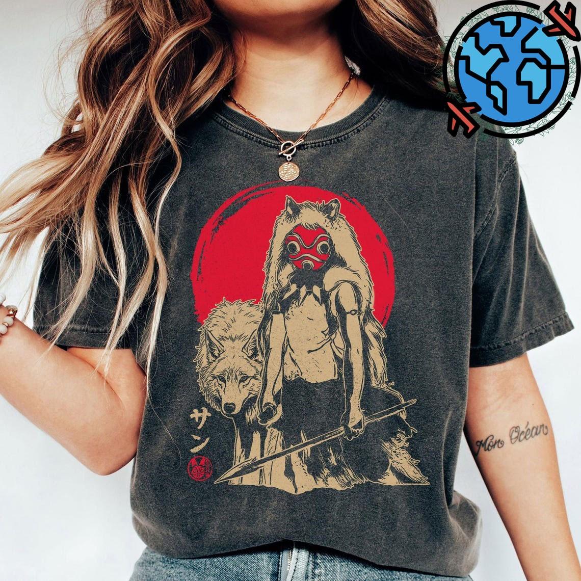 Графическая футболка «Принцесса Мононоке», Японская уличная футболка, Аниме-футболка с принтом S