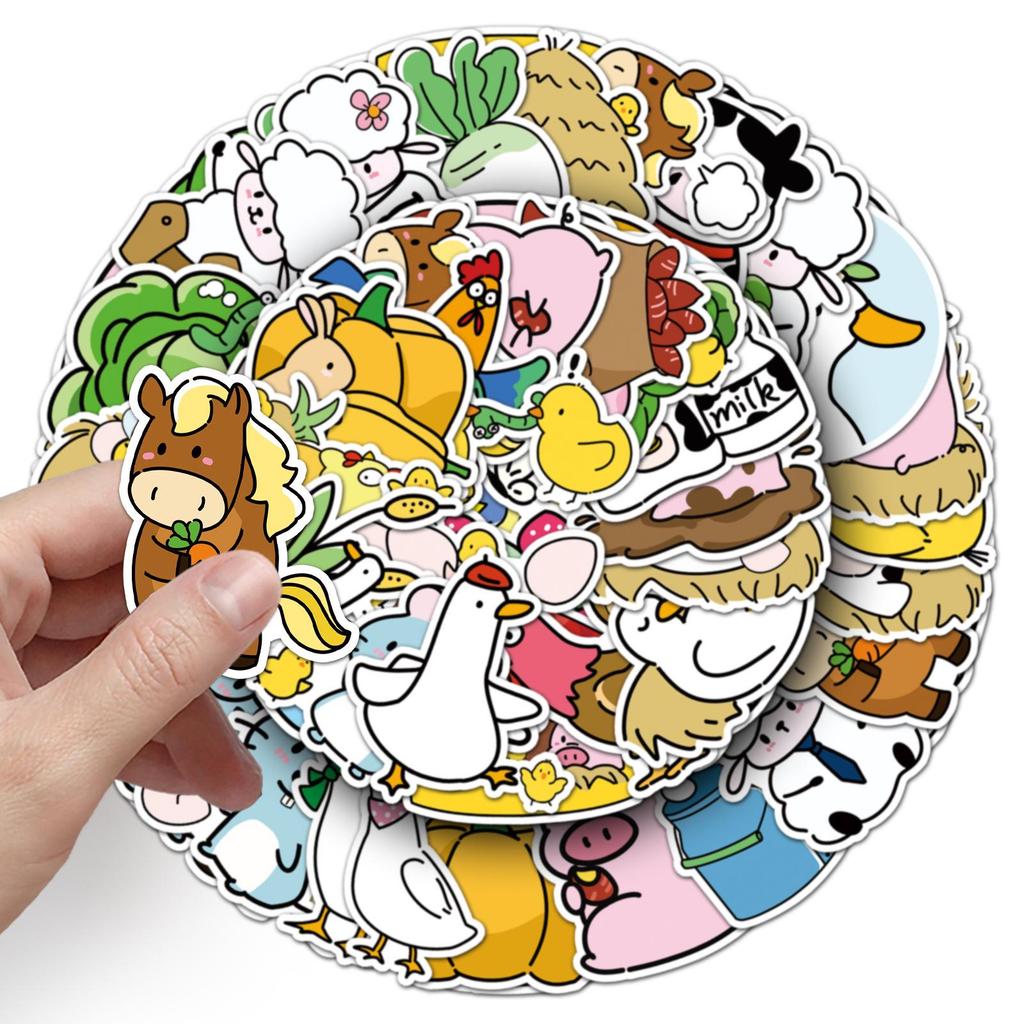 50 Original Happy Farm Graffiti Stickers: Cute Animal Decorations for Phone Cases, Water Bottles, and Journals