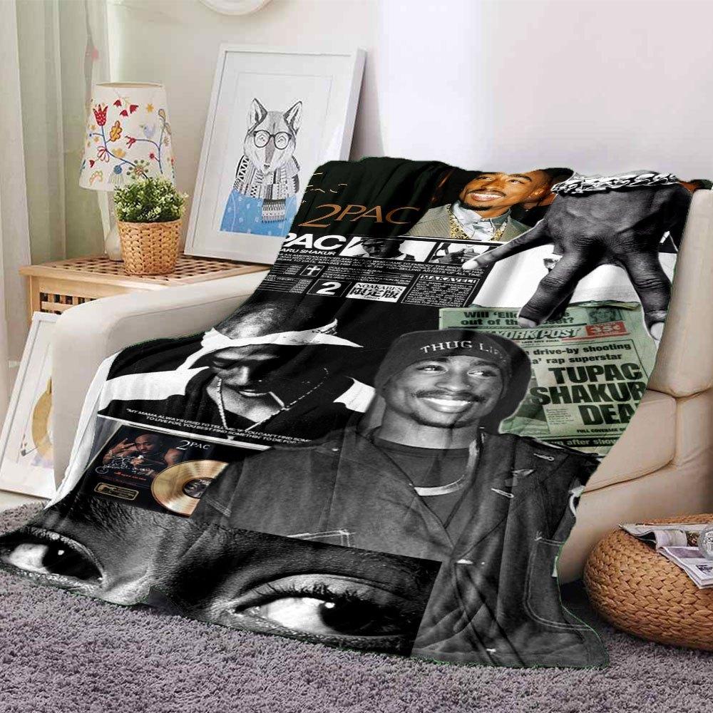 1pc 2PacHip Hop Blanket Soft Lightweight All Season Multi Purpose Throw for Sofa, Bed, Office & Picnics, French Style with Iconic Album Art & Quotes