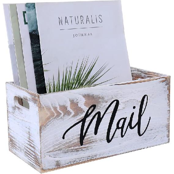 Mail Organizer Countertop Mail and Key Holder for Desk Mail Basket Letter Organizer Caddy Dorm Organizer Rustic Home Decor Mailbox White 5.5*5.5*11.4