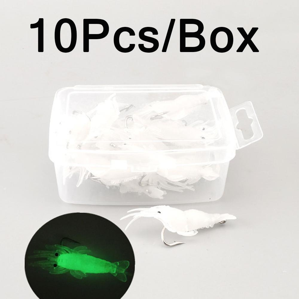 

Luminous Shrimp Silicone Artificial Bait 10pcs/Box Simulation Soft Prawn With Hooks Carp Wobbler Fishing Tackle Lure Accessories