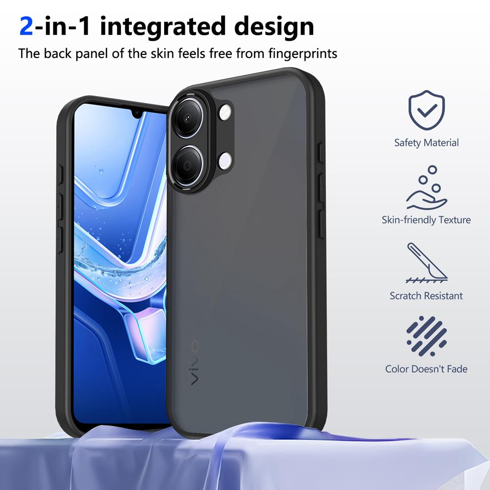 KEYSION Matte Translucent Black Phone Case for VIVO Y05 Silicone+PC Anti-slip Shockproof Back Cover for VIVO Y11 5G Y11d Y21 5G