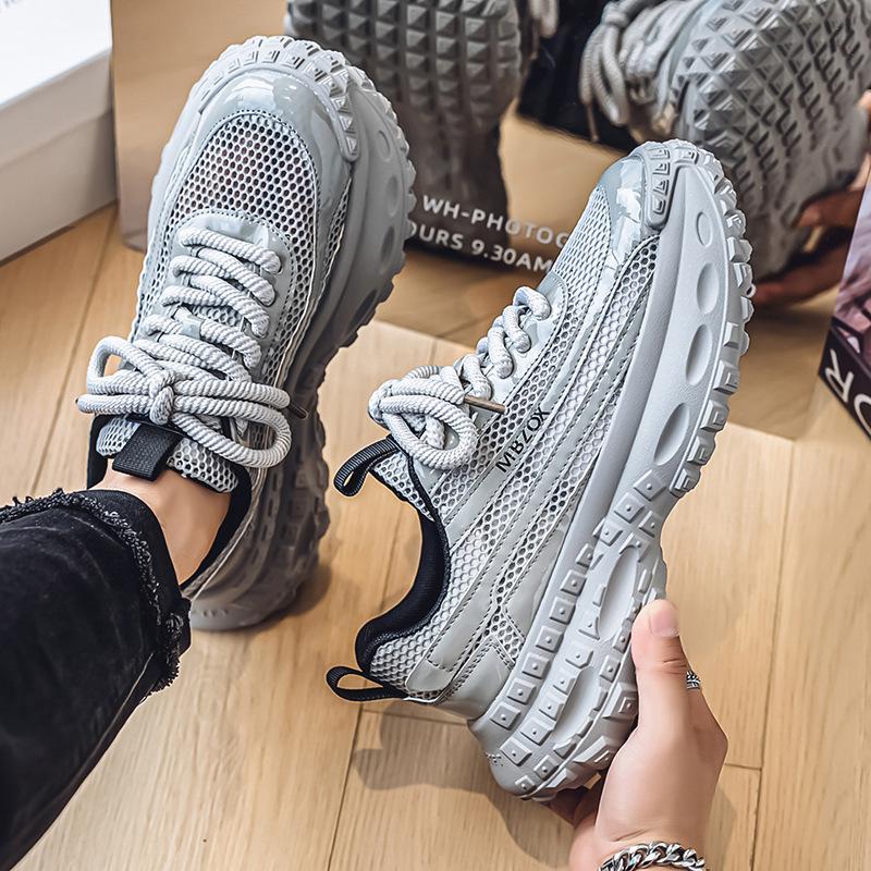 Little white shoes summer new hollow thick sole heightening men's shoes comfortable versatile mesh breathable flying woven trendy shoes dad shoes
