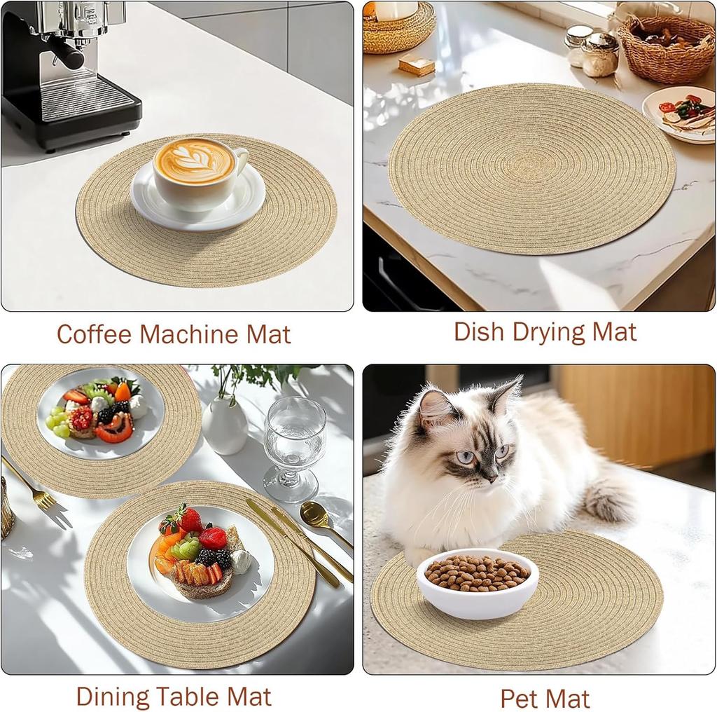 Round Placemats and Coasters Set of 6 Christmas Placemats Washable Placemats 34/38cm Woven Placemats Christmas Round Placemats