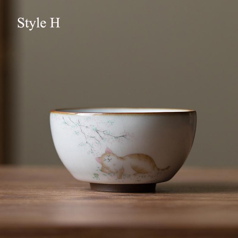 LUWU ceramic teacup cute cat chinese tea cup drinkware