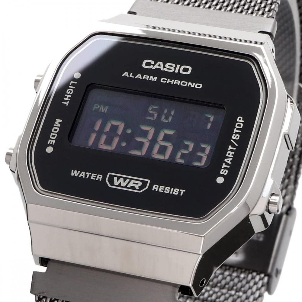 Casio Digitaluhr Standard A168WEMB-1B Herren Damen Kinder Mesh Metallband Schwarz Überseemodell