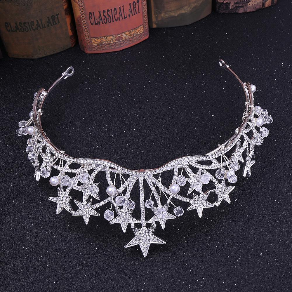 Baroque Gold Color Star Crystal Pearl Wedding Tiaras Bridal Crown For Bride Rhinestone Crowns Headband Jewelry Hair Accessories