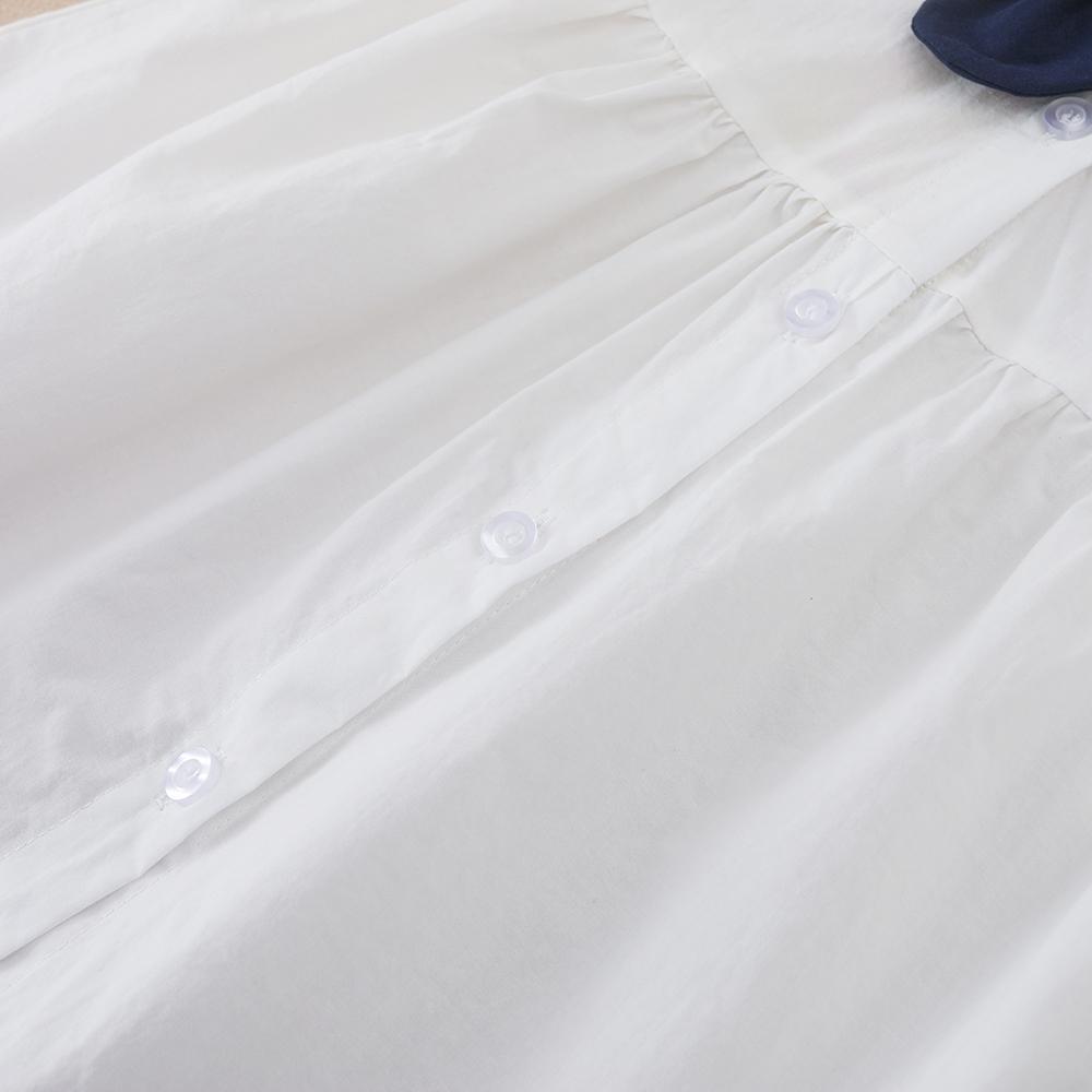 Adorable White Baby Girl Dress with Navy Blue Collar & Bow – Summer Toddler Outfit for Girls