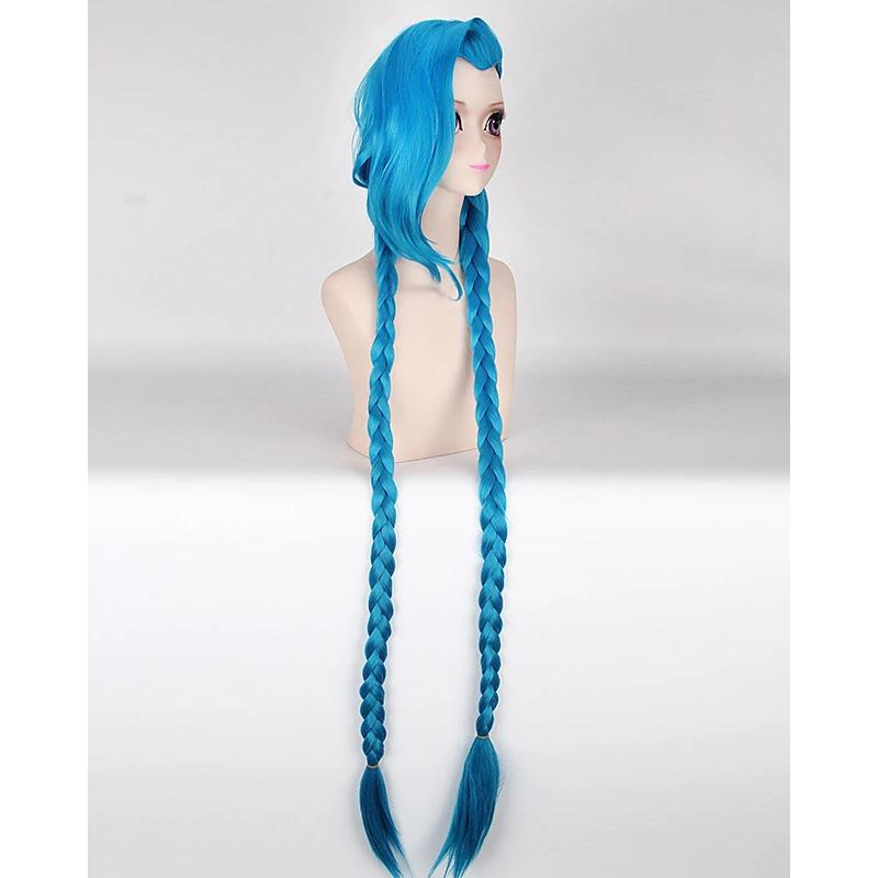 HAIRJOY Cosplay Lol Jinx 100cm Long Blue with Double Braids Halloween Anime Costume Wig Heat Resistant Synthetic Hair