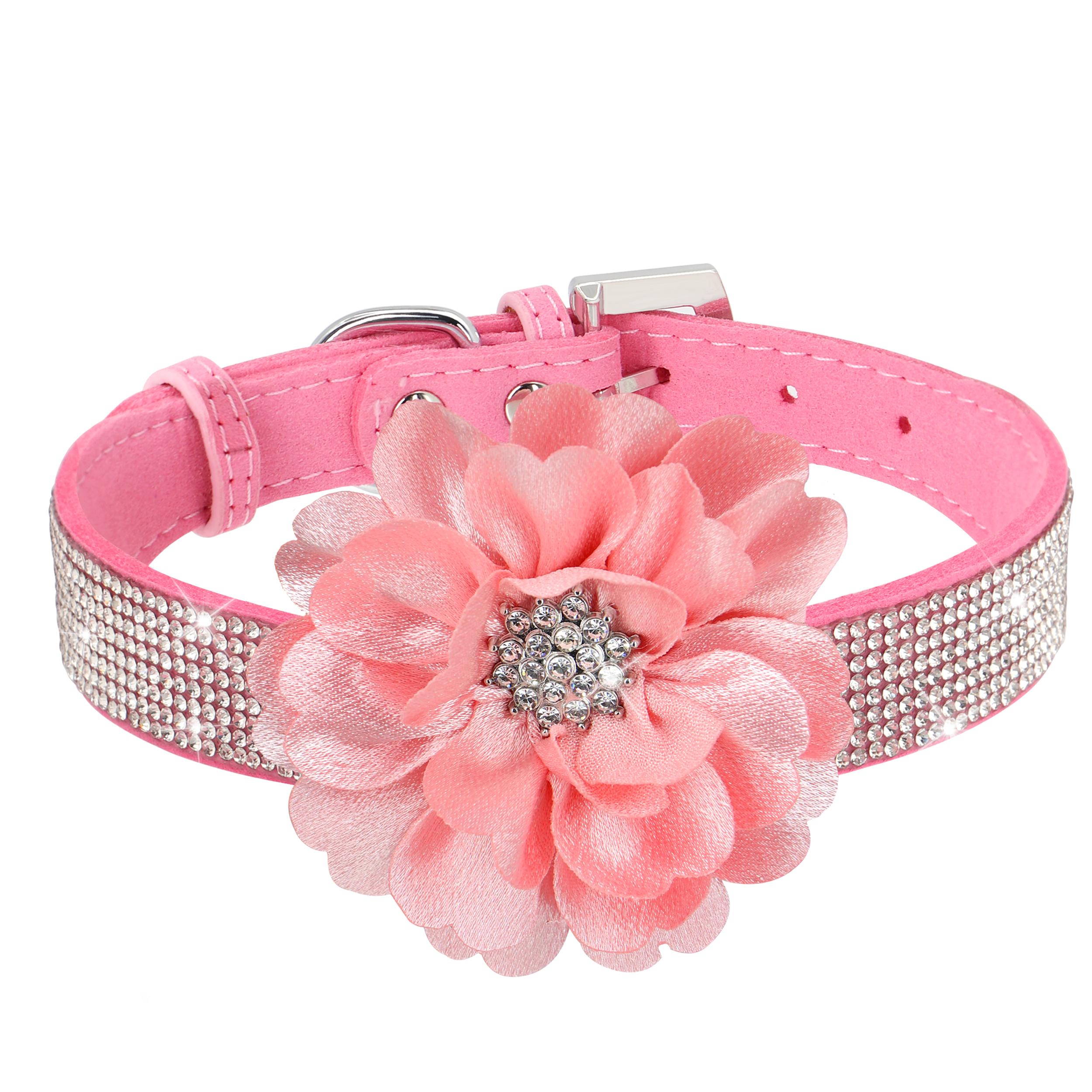 

Розовый ошейник для собаки со стразами, ошейники для питомцев со стразами, блестящий ошейник для щенка кошки с цветком, модный хрустальный ошейник для чихуахуа S