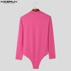 INCERUN Men Long Sleeve See Through Bodysuits Lace Mesh Patchwork Club Playsuits