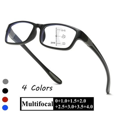Occhiali da lettura multifocali progressivi a 4 colori, vintage, anti-luce blu, per presbiopia, uomo e donna, adatti per vicino e lontano