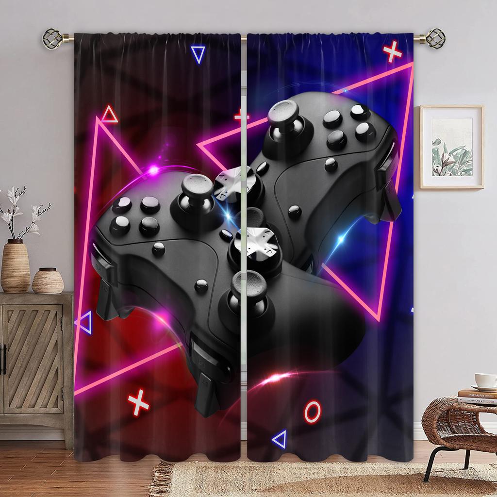 Technology Sense Game Handle Curtain Future Cool Sense, a Set of Two Pieces, Home Bedroom Living Room Curtain
