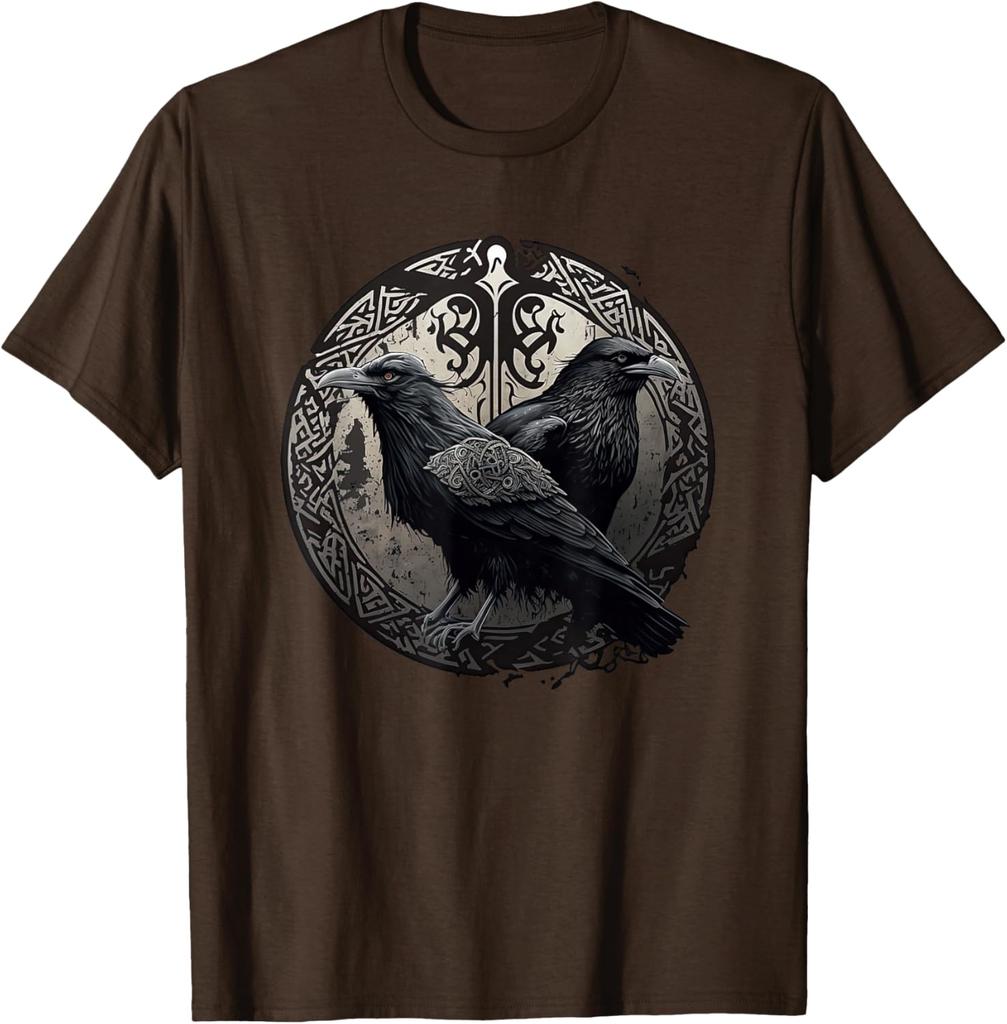 Huginn Muninn Ravens Norse Mythology Viking Symbol Graphic TShirt Men Casual Cotton Tee