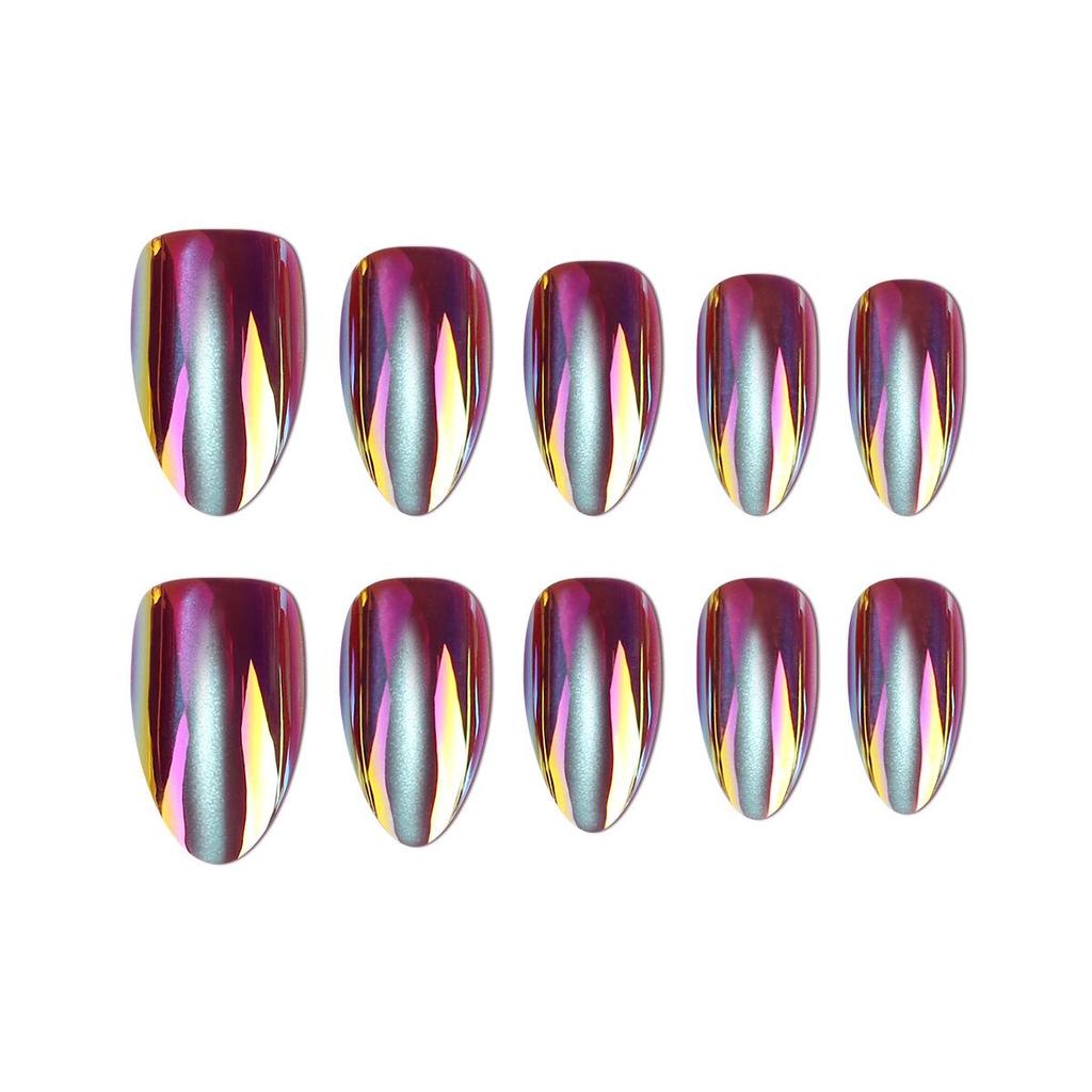 Electroplated Iridescent Cat Eye Almond Stiletto Nail Tips - Wearable Pre-made False Nails for Art.