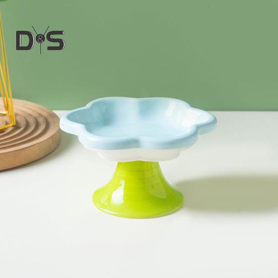 Ceramic Raised Cat Bowls Flower Design Elevated Cat Food Water Bowl Small Cat Feeding Dish for Cats Small Dogs