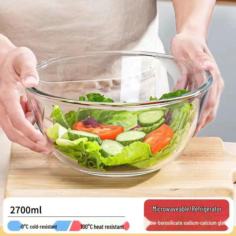 Large-Capacity Glass Washbasin: Thick, Transparent, Multipurpose Bowl for Home Use - Perfect for Filling, Egg Beating, and Vegetable Washing.
