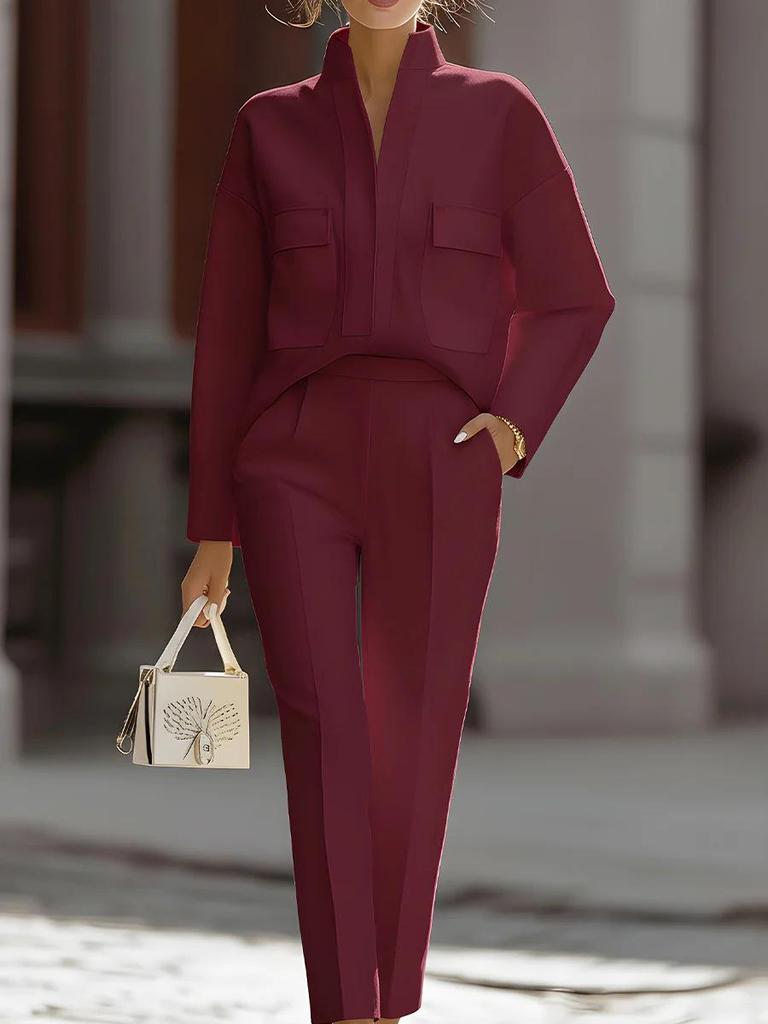 European & American Urban Commute Fashion: New Style Pocket Top and Pants Set 2026