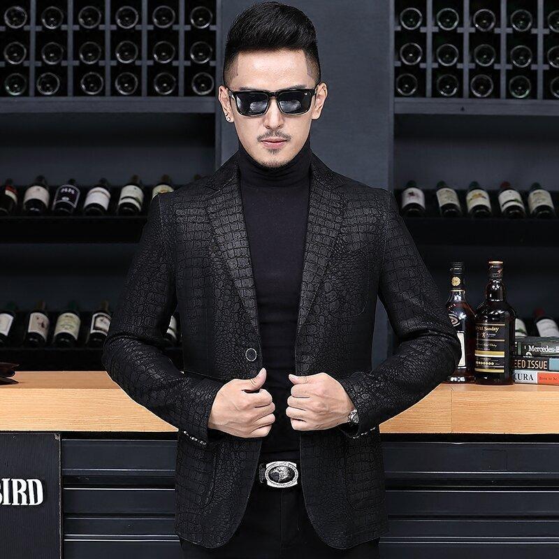 Anzugkragen aus echtem Leder mit Schaffell-Kragen, Krokodil-Muster, Jacke, Jacke, Herren-Jacke aus echtem Leder, Anzugkragen, Freizeitjacke