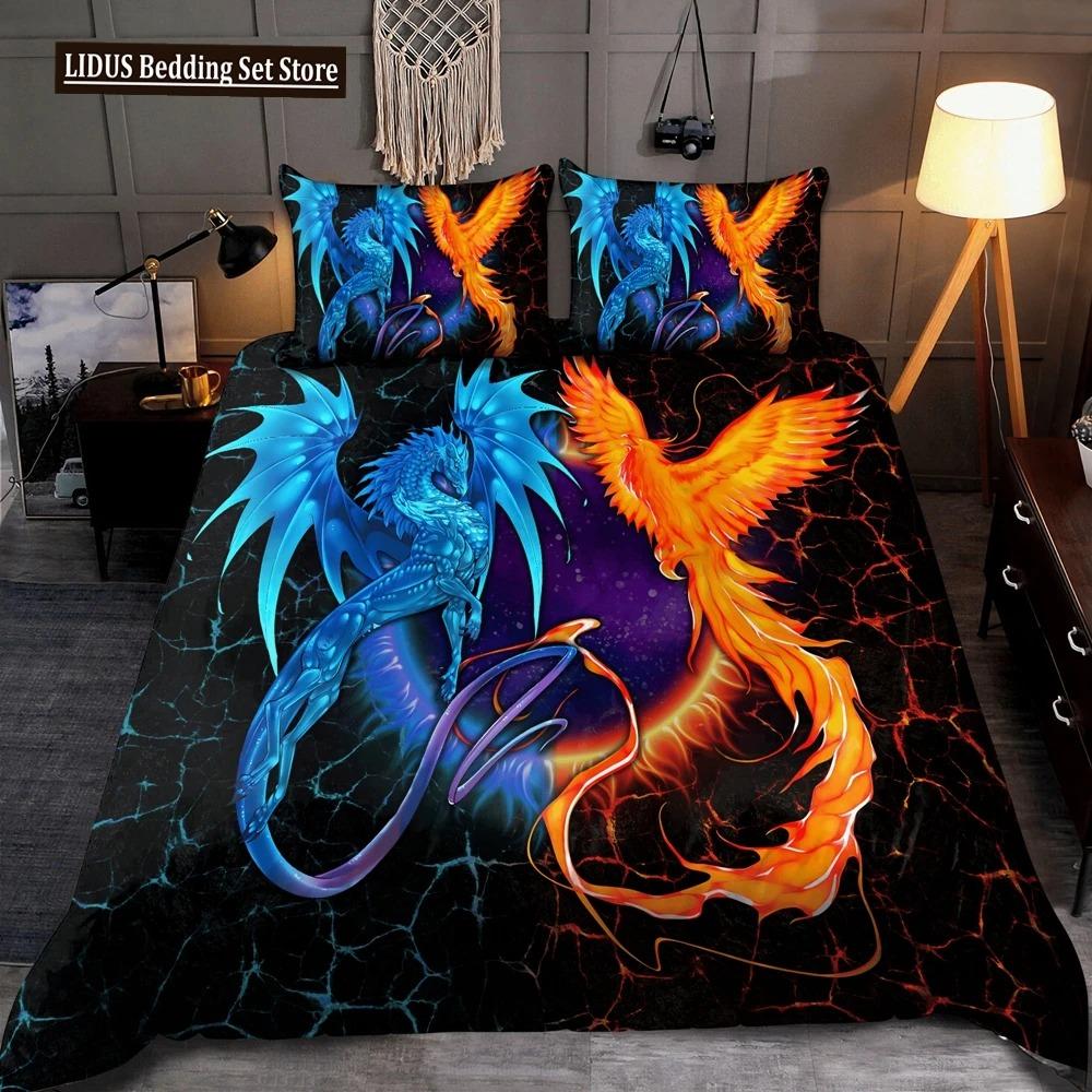 Comforter Dragon And Phoenix Full Queen Size Fantasy World Monster Gothic Bedding Sets Bohemian Mandala Comforter