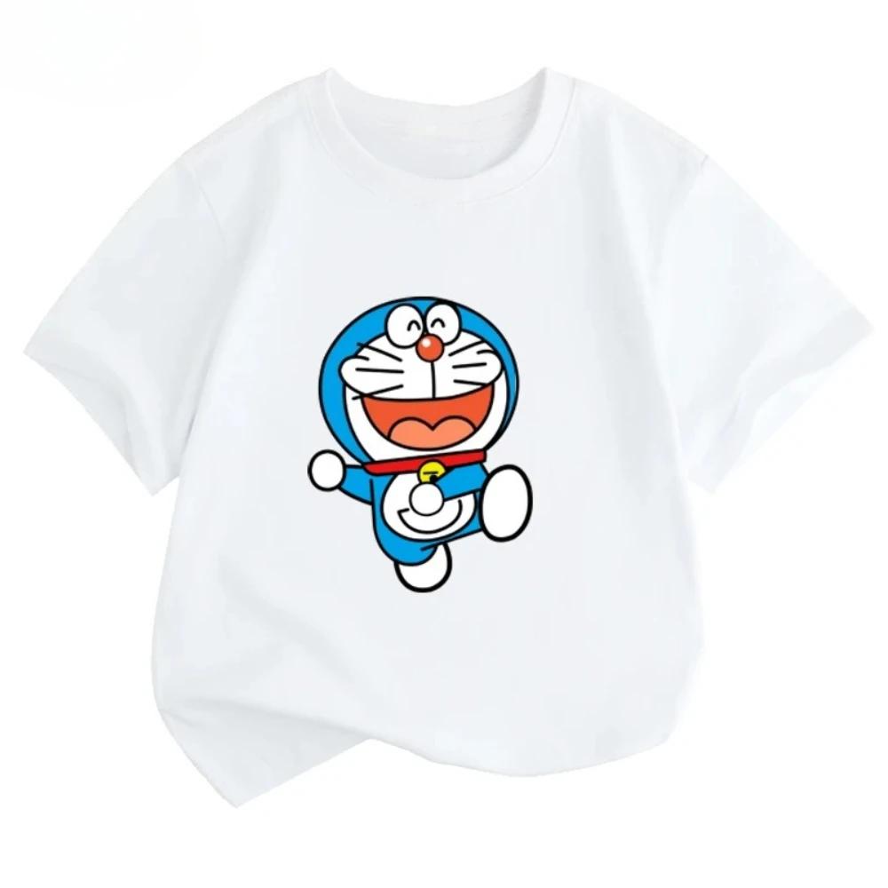 Fashion Summer Cartoon Short Sleeve T Shirt for Kids Comfortable Anime Casual Clothes Boys Girls Children Doraemon Robotic Cat