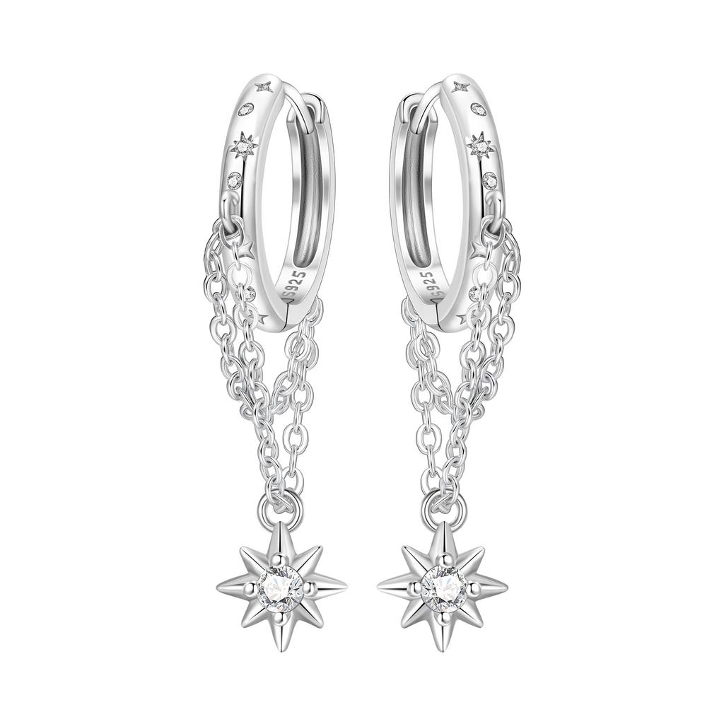 Orstarry S925 Silver Octagonal Tassel Earrings Women Hoop Jewelry Birthday Party Gifts