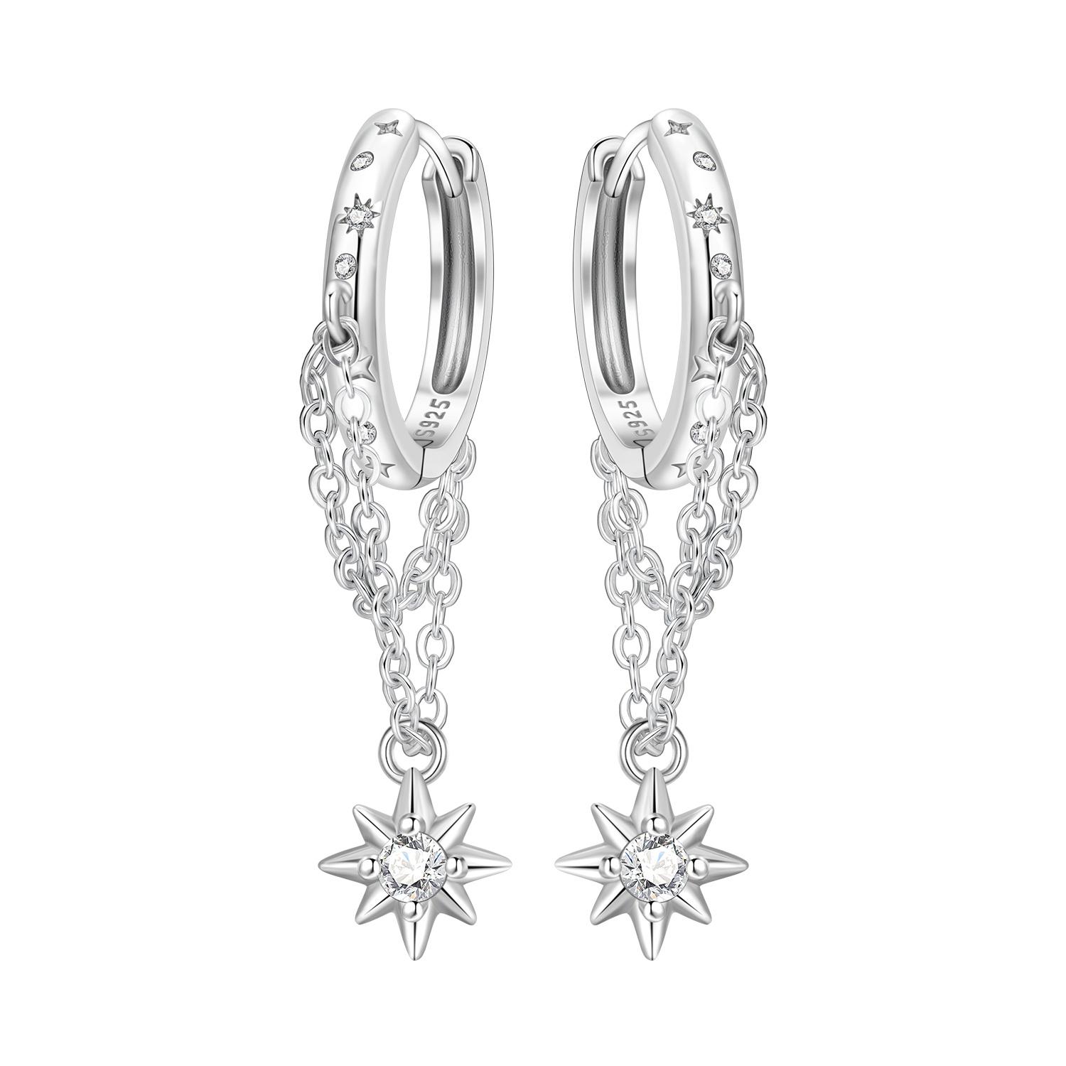 Orstarry 925 Sterling Silver Sparkling Star Tassel Drop Earrings Women Earring Birthday Party Fashion Jewelry Fine Original Gift