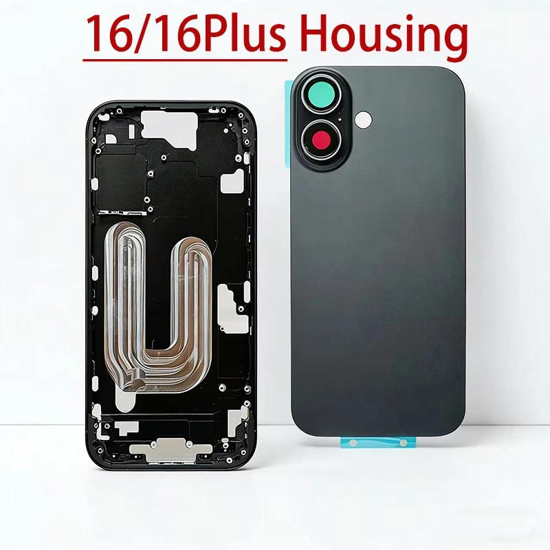 For iphone 16 16Plus Back Housing Battery Cover+Middle Frame Chassis+With Side Buttons+Sim Tray,tools 16 Plus Back Cover Housing 16-Pink