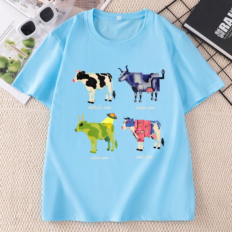 Funny Cow Printed T Shirt Cotton Unisex Unisex Summer Short Sleeve Crew Neck Tshirt Streetwear Unisex Harajuku Clothing