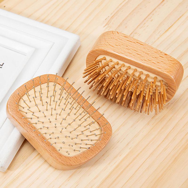 BEPAN Natural Wooden Hair Brush Combs Beech Hair Airbag Detangled Scalp Massage Wood Steel Needle Combs Anti Static Massage Comb