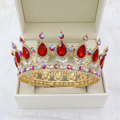European And American Round Bridal Crown, Baroque Water Drop Diamond Bridal Crown Headgear Wedding Accessories Crown