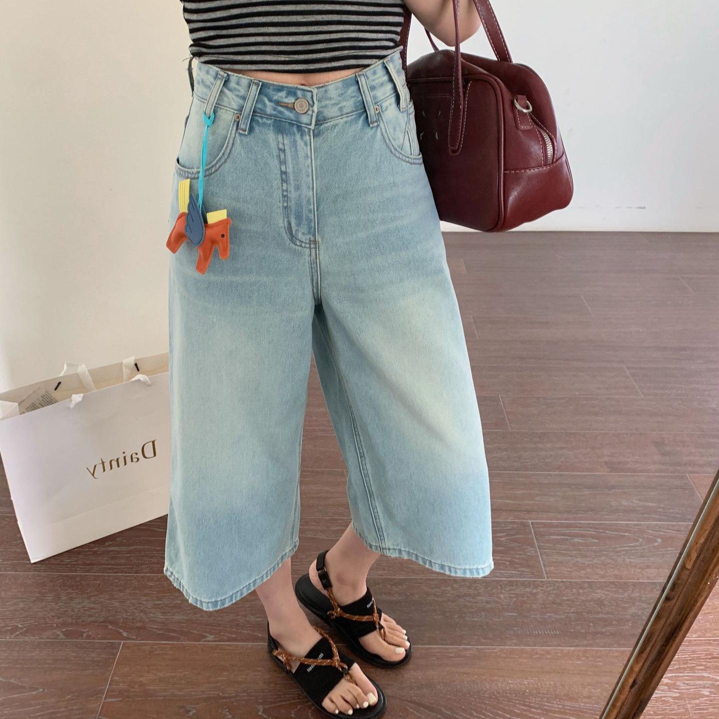 

European Style Washed 7/8 Length Relaxed Fit Leg-Shaping Jeans - Summer Collection S світло-синій колір