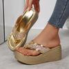 35-43 Plus Size Shoes for Women 2026 Summer Fashion Platform Wedge Comfortable Round Toe Sequin Sandals Women Slippers