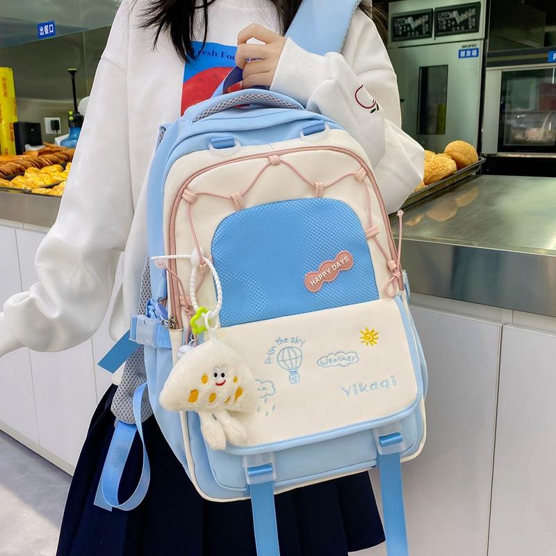 Schoolbag high value female high school student schoolbag macaron contrasting colors cute versatile backpack large capacity college style backpack